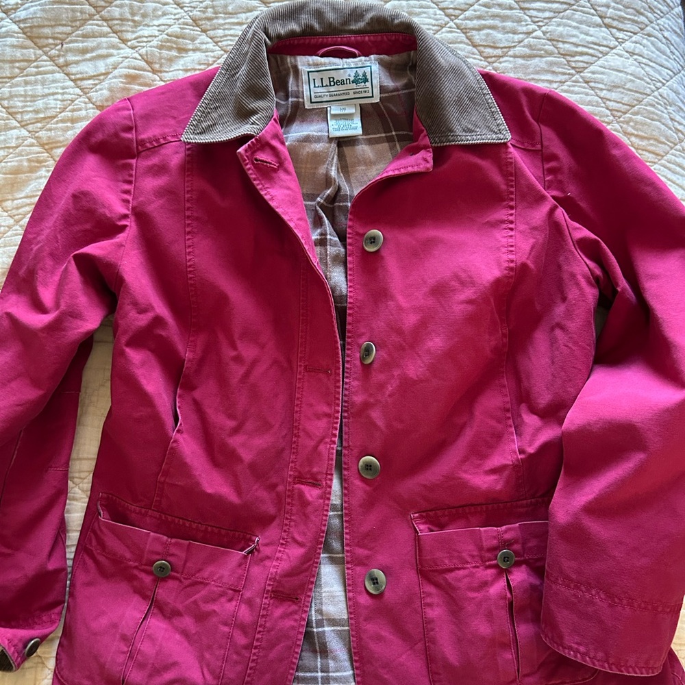 L.L. Bean Red Barn Coat with Brown Plaid Lining